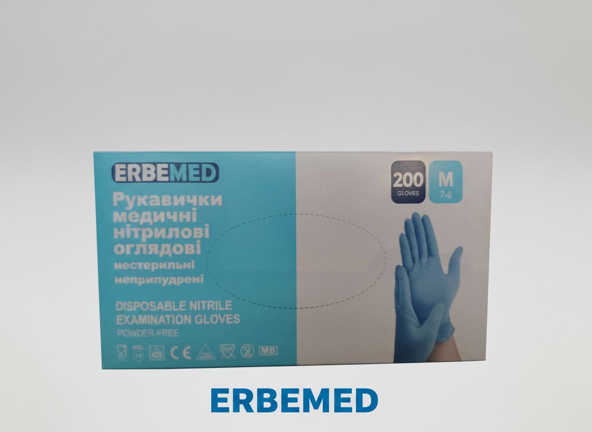 Рукавички медичнi нітрилові оглядовi нестерильнi неприпудренi ERBEMED, розмiр М (7-8)